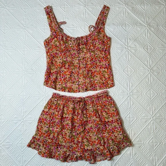 Free People Ellia Printed Floral Skort & Tank Top Set Size S - Picture 2 of 14